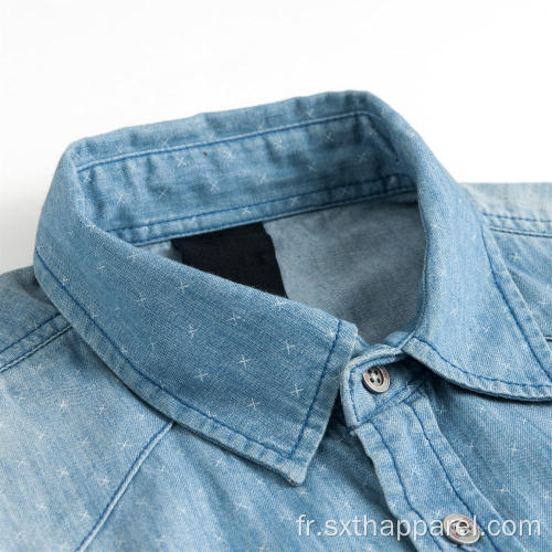 Chemises en denim lavables à manches courtes pour hommes